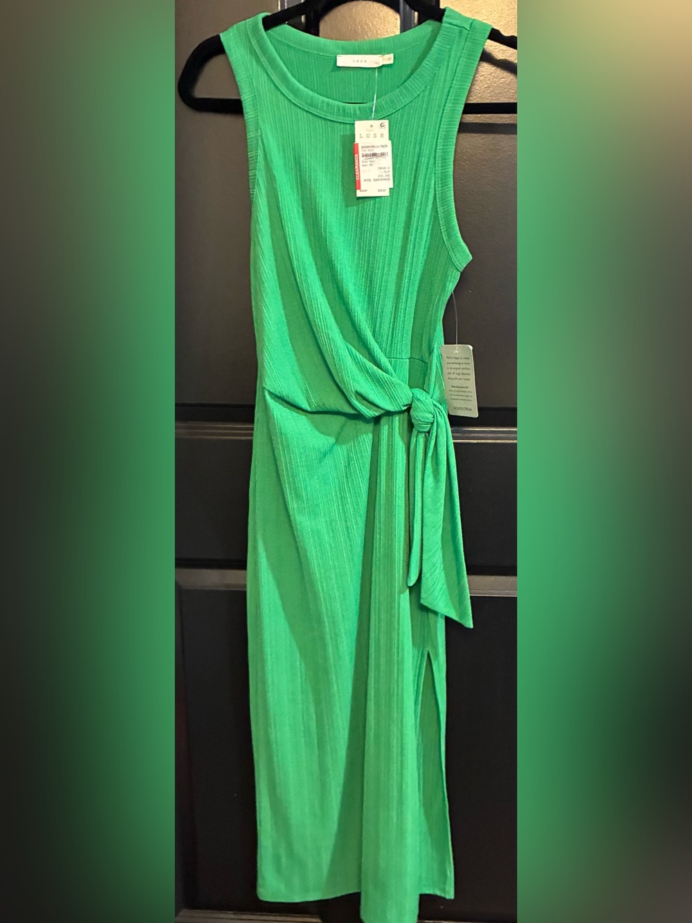 Brand New LUSH Green Tie-Waist Midi Dress. SZ Small